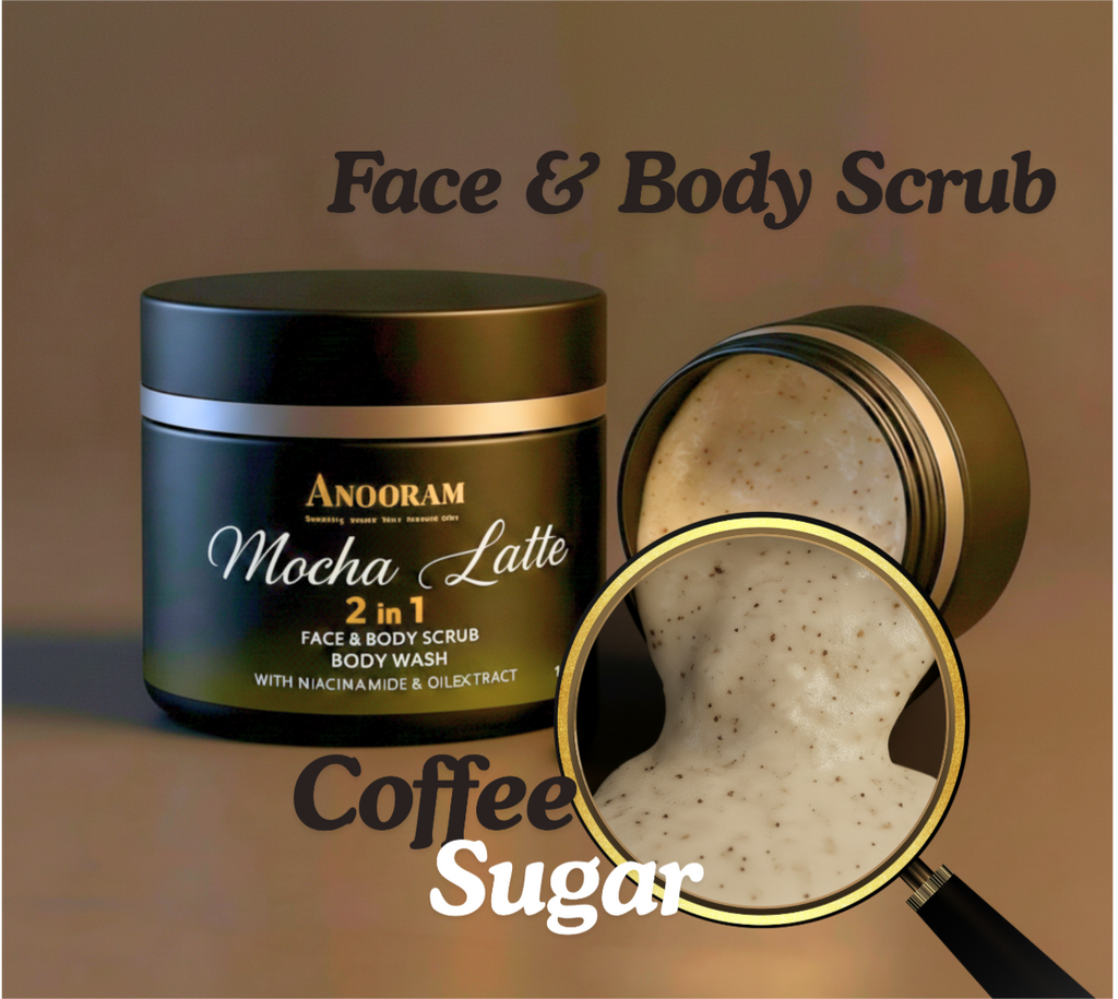Mocha Latte 2-in-1 Coffee Face & Body Scrub | Exfoliating Wash with Niacinamide & Shea Butter for Smooth, Glowing Skin